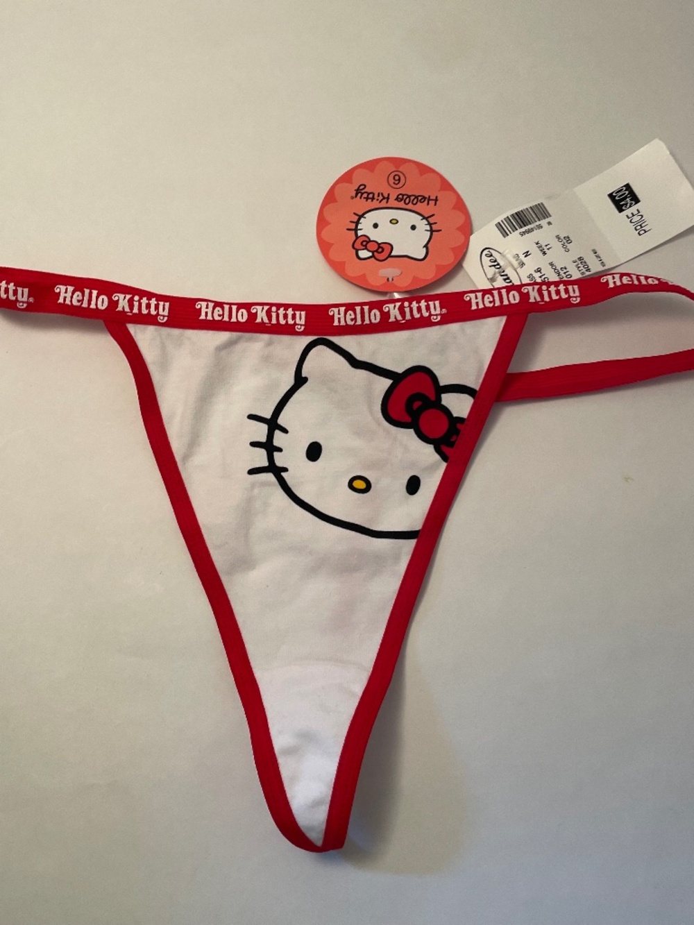 Hello Kitty Panties Thong Vintage 2004 New with Tags White with Red Trim Size 6